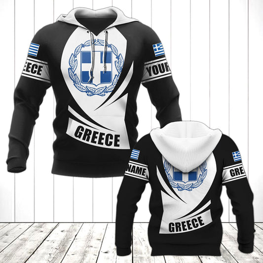 Customize Greece Coat Of Arms Flag - Black Form Unisex Adult Hoodies