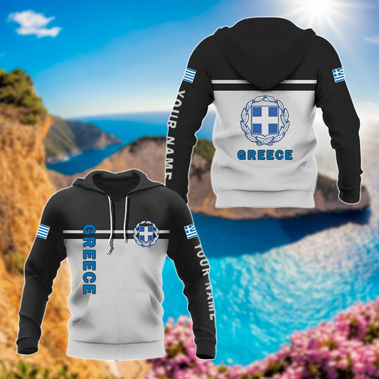 Customize Greece Coat Of Arms And Flag - Black And White Unisex Adult Hoodies