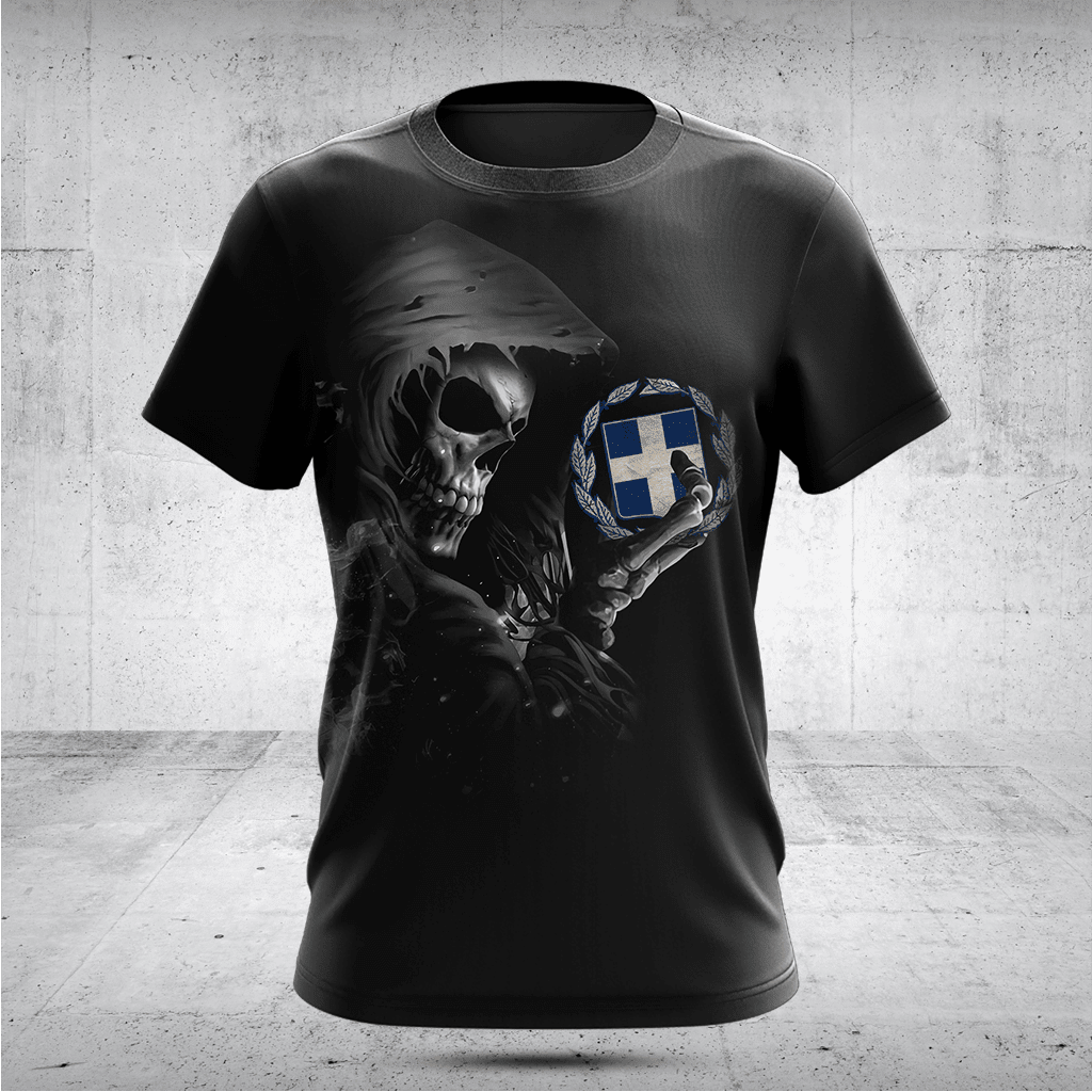 Customize Greece Black Skull Shirts