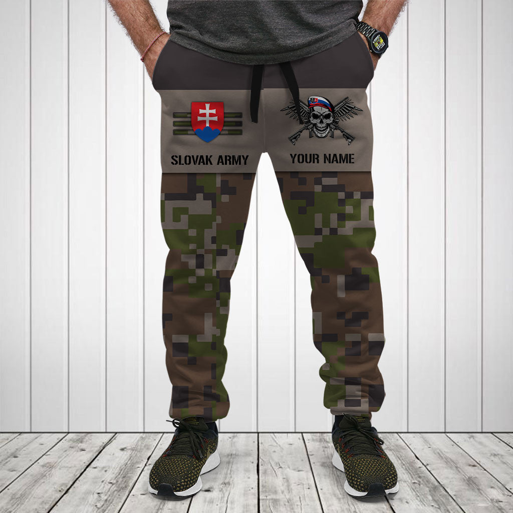 Customize Slovakia Army Camo Skull Shirts And Jogger Pants