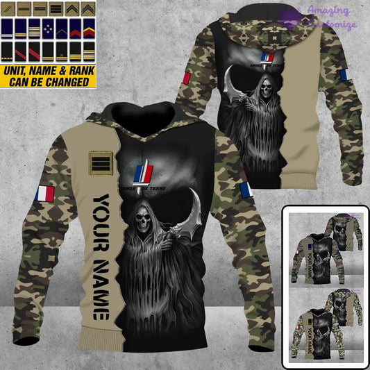 Personalized France Soldier/ Veteran Camo With Name And Rank Hoodie 3D Printed  - 2601240001