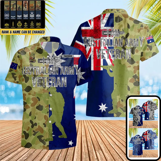 Personalized Australian Solider/ Veteran Camo With Name And Rank Hawaii Shirt 3D Printed - 0604230007