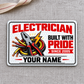 Electrician Honeycomb Pride aluminum wallet card on gray woven cloth