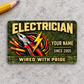 Electrician Rugged Field aluminum wallet card on pale concrete