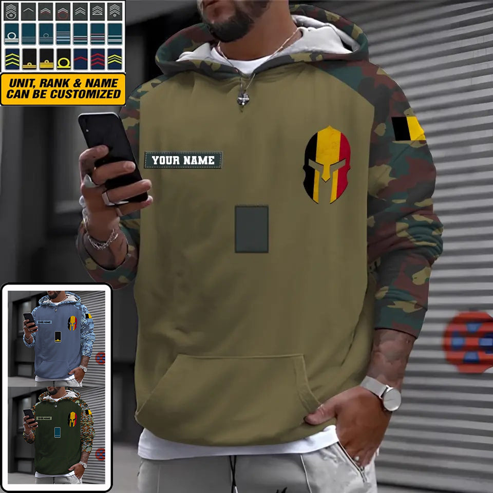 Personalized Belgium Soldier/ Veteran Camo With Name And Rank Hoodie 3D Printed - 1010230001