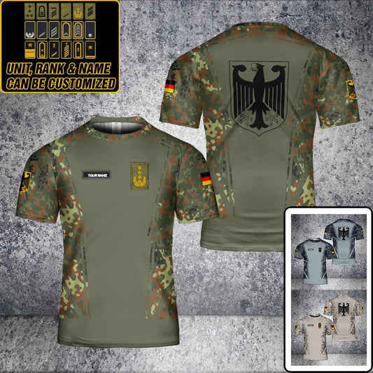 T-shirt personnalisé avec camouflage de soldat/vétéran allemand avec nom et grade imprimé en 3D - 0502240003