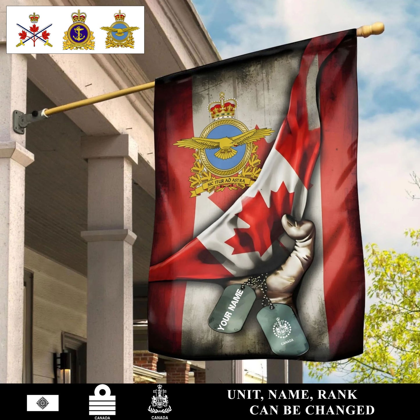 Personalized Canada Solider/ Veteran Camo With Name & Rank House Flag 3D Printed - 1759536005
