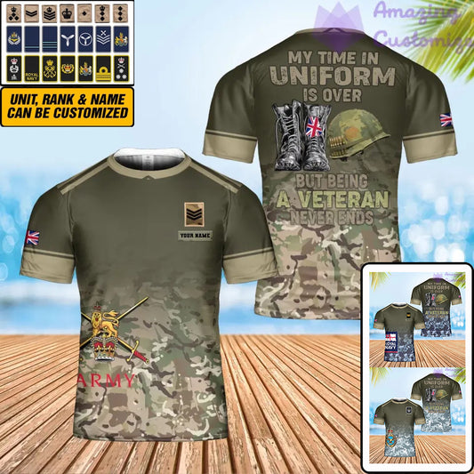 Personalized UK Soldier/ Veteran Camo With Name And Rank T-Shirt 3D Printed - 0202240001