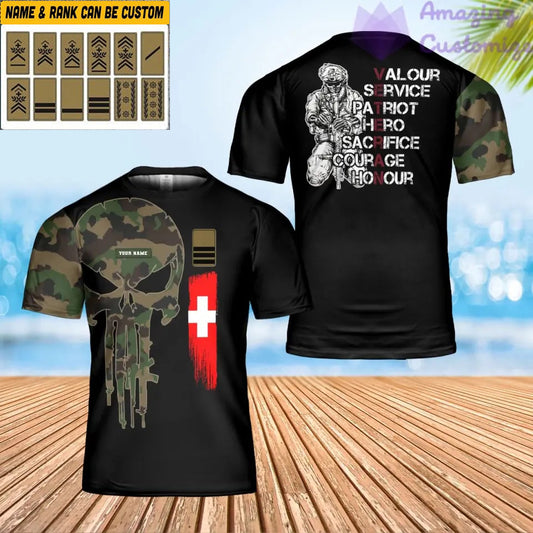 Personalized Swiss Soldier/ Veteran Camo With Name And Rank T-shirt 3D Printed - 0102240003