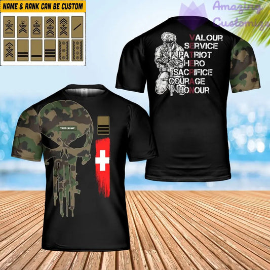 Personalized Swiss Soldier/ Veteran Camo With Name And Rank T-shirt 3D Printed - 1706745602