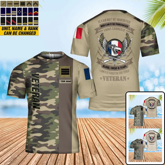 Personalized France Soldier/ Veteran Camo With Name And Rank T-Shirt 3D Printed - 0102240004
