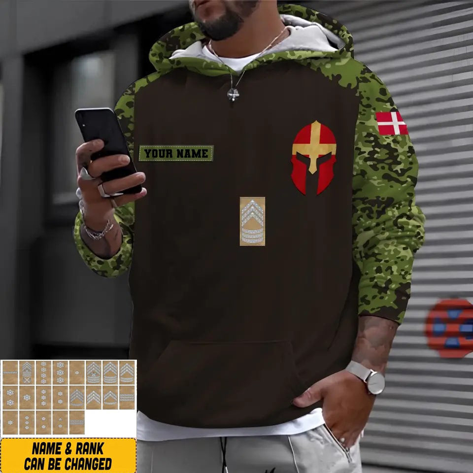 Personalized Denmark Soldier/ Veteran Camo With Name And Rank Hoodie - 16961184