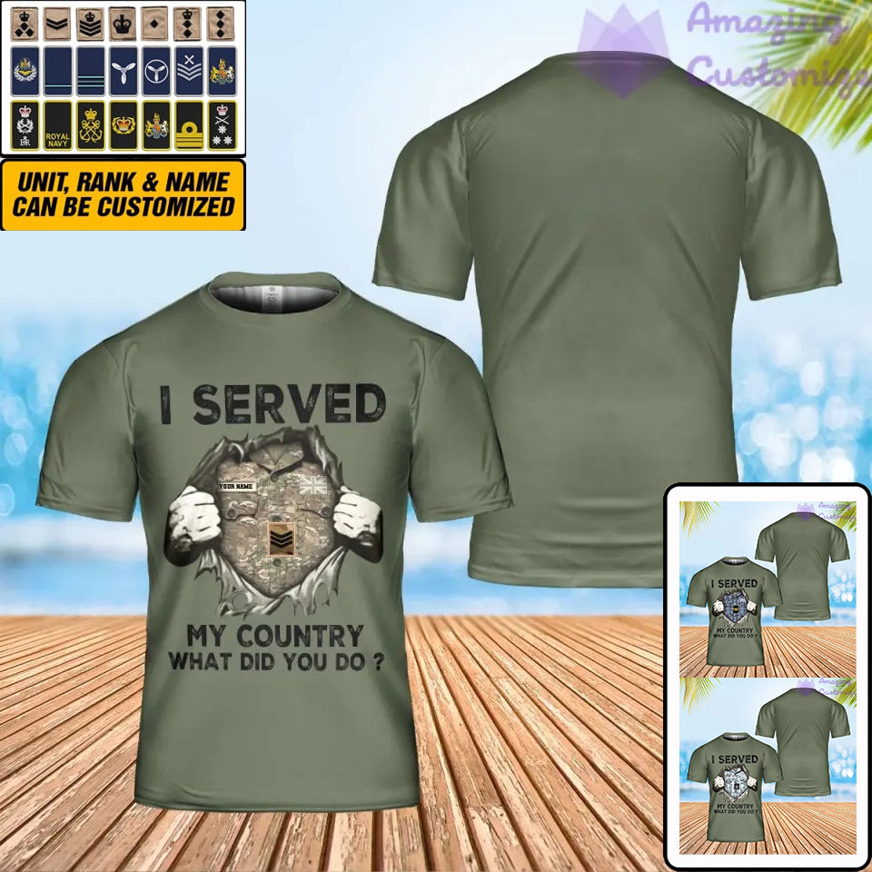 Personalized British Soldier/ Veteran Camo With Name And Rank T-Shirt 3D Printed - I Served My Country - 0202240002