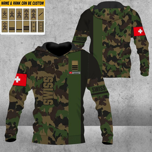 Personalized Swiss Soldier/ Veteran Camo With Name And Rank Hoodie 3D Printed - 0103230005