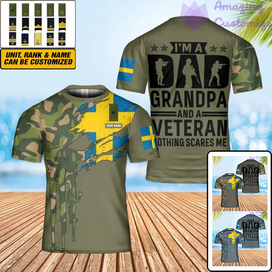 Personalized Sweden Soldier/ Veteran Camo With Name And Rank T-Shirt 3D Printed - 0202240003