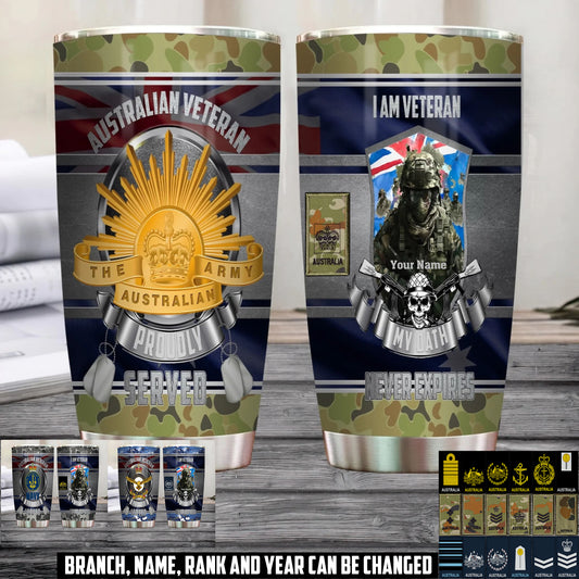 Personalized Australia Veteran/ Soldier With Name & Rank Camo Tumbler - 1761264003