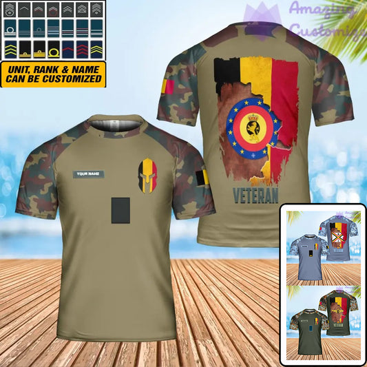 Personalisiertes belgisches Soldat-/Veteranen-T-Shirt im Camouflage-Stil mit Namen und Rang, 3D-Druck – 0402240001