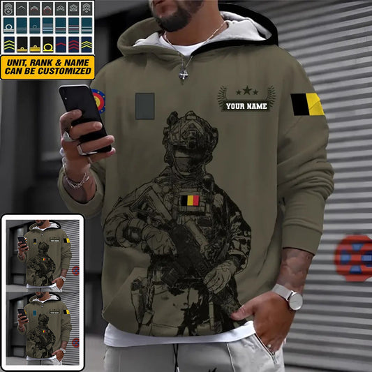 Personalized Belgium Soldier/ Veteran Camo With Name And Rank Hoodie 3D Printed - 0910230001