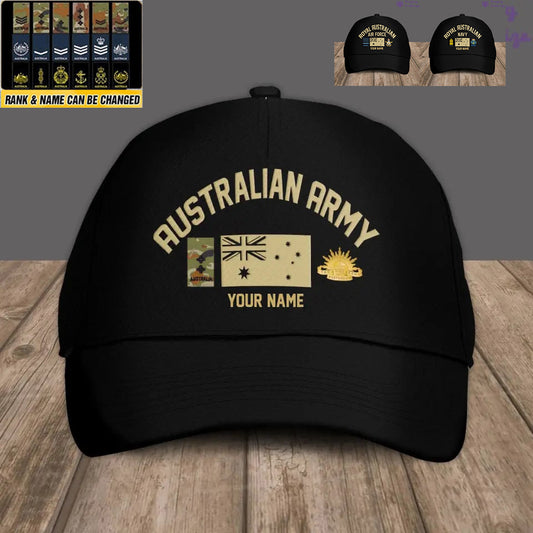 Personalized Rank And Name Australian Soldier/Veterans Camo Baseball Cap Gold Version - 16900704