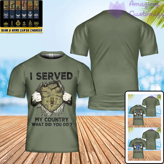 Personalized Australia Soldier/ Veteran Camo With Name And Rank T-Shirt 3D Printed - I Served My Country - 0302240001