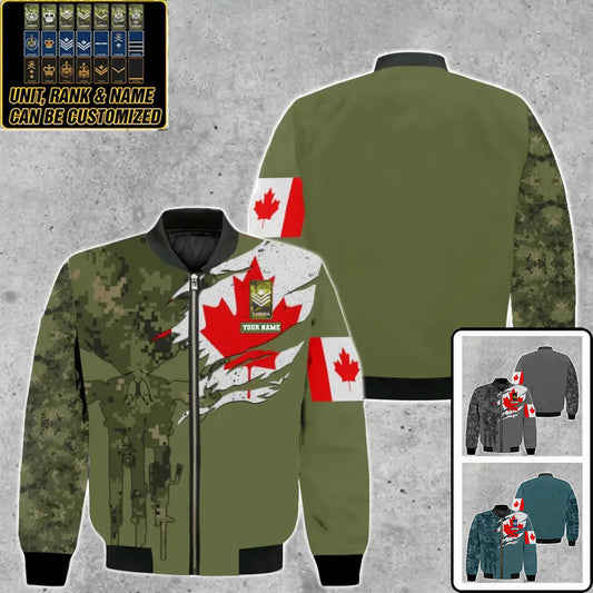 Personalized Canada Soldier/ Veteran Camo With Name And Rank Bomber Jacket 3D Printed - 16977600