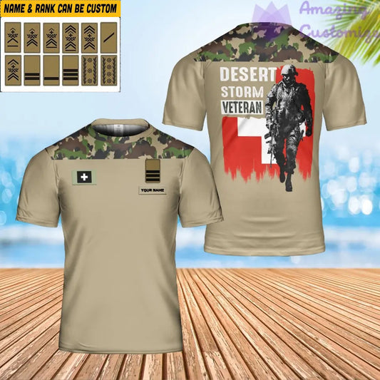 Personalized Swiss Solider/ Veteran Camo With Name And Rank T-shirt 3D Printed - 0102240001