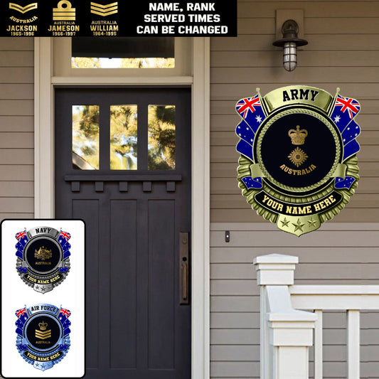 Personalized Rank Name And Year Australian Soldier/Veterans Camo Cut Metal Sign - Gold Rank - 0102240013