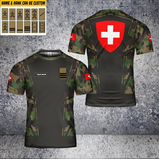 Personalized Swiss Solider/ Veteran Camo With Name And Rank T-Shirt 3D Printed - 2601240001