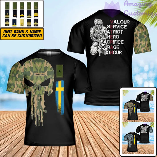 Personalized Sweden Solider/ Veteran Camo With Name And Rank T-Shirt 3D Printed - 0202240001