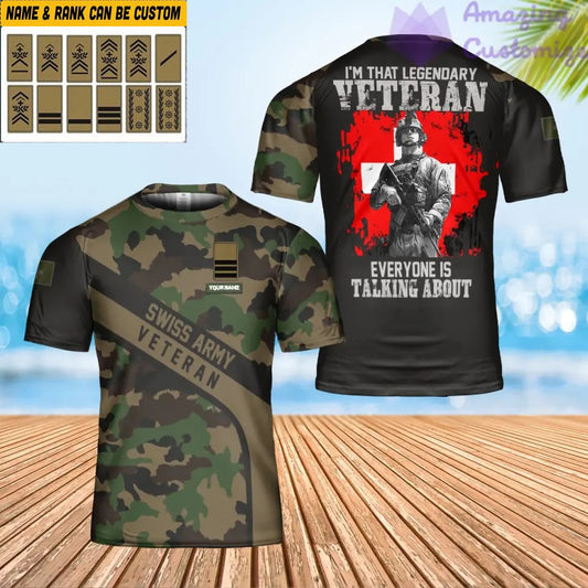Personalized Swiss Solider/ Veteran Camo With Name And Rank T-shirt 3D Printed - 1706572802