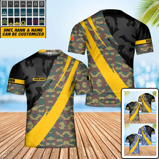 Personalized Belgium Solider/ Veteran Camo With Name And Rank T-Shirt 3D Printed - 0502240002