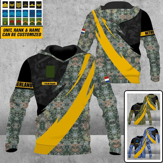 Personalized Netherlands Solider/ Veteran Camo With Name And Rank Hoodie 3D Printed - 1705230002-D04