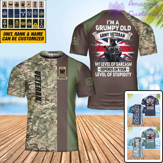 Personalized UK Soldier/ Veteran Camo With Name And Rank T-Shirt 3D Printed - 3001240001