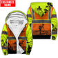 Personalized carpenter fleece zip hoodie featuring orange vest print and woodworking scene all-over print