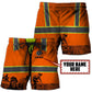 Personalized carpenter shorts featuring orange vest print and woodworking scene all-over print
