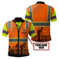 Personalized carpenter polo featuring orange vest print and woodworking scene all-over print