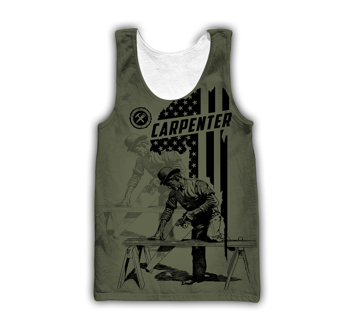 Personalized carpenter tank top featuring vintage trade all-over print