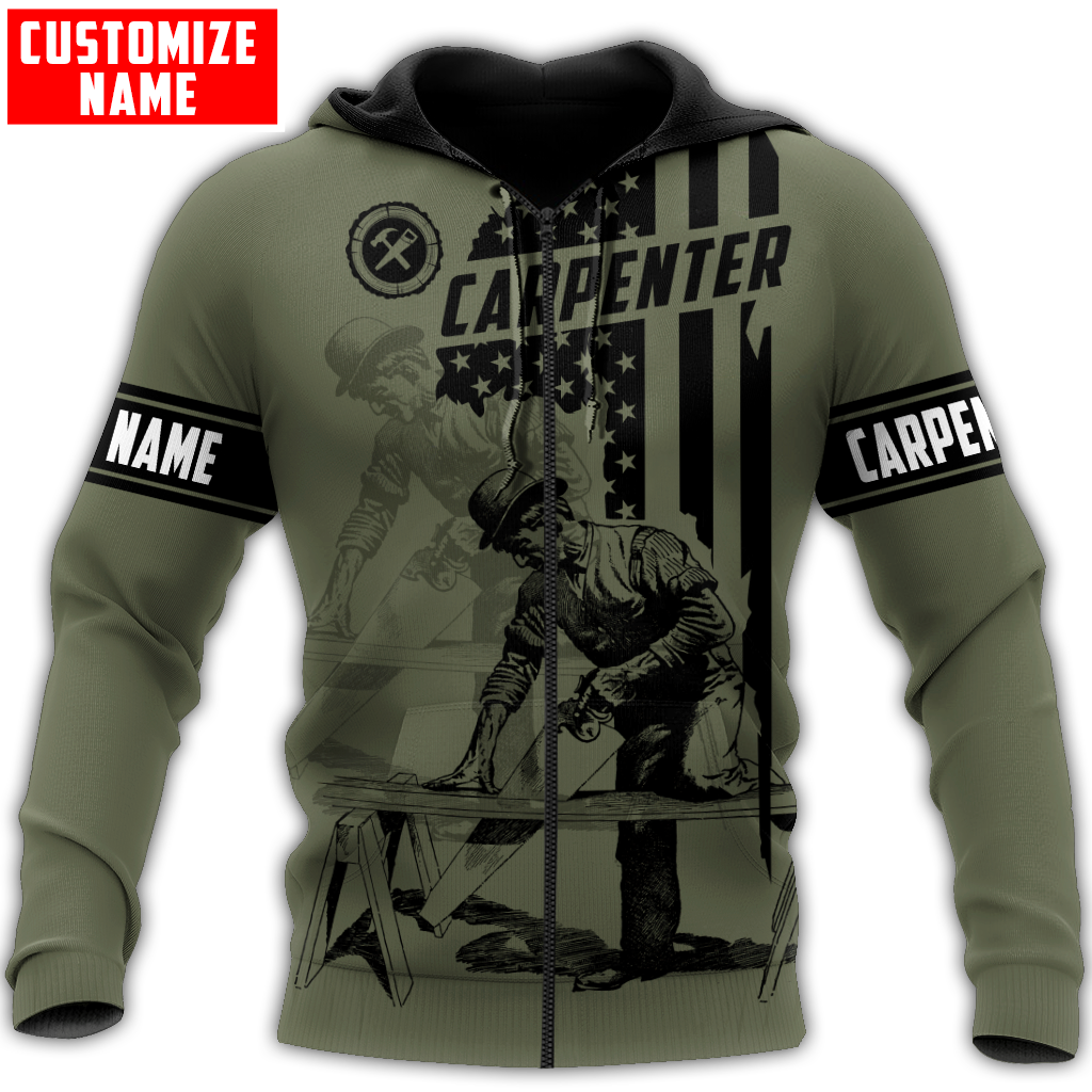 Personalized carpenter zip hoodie featuring vintage trade all-over print