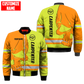 Personalized carpenter bomber jacket featuring orange yellow skull and stripe print all-over print