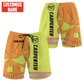 Personalized carpenter shorts featuring orange yellow skull and stripe print all-over print