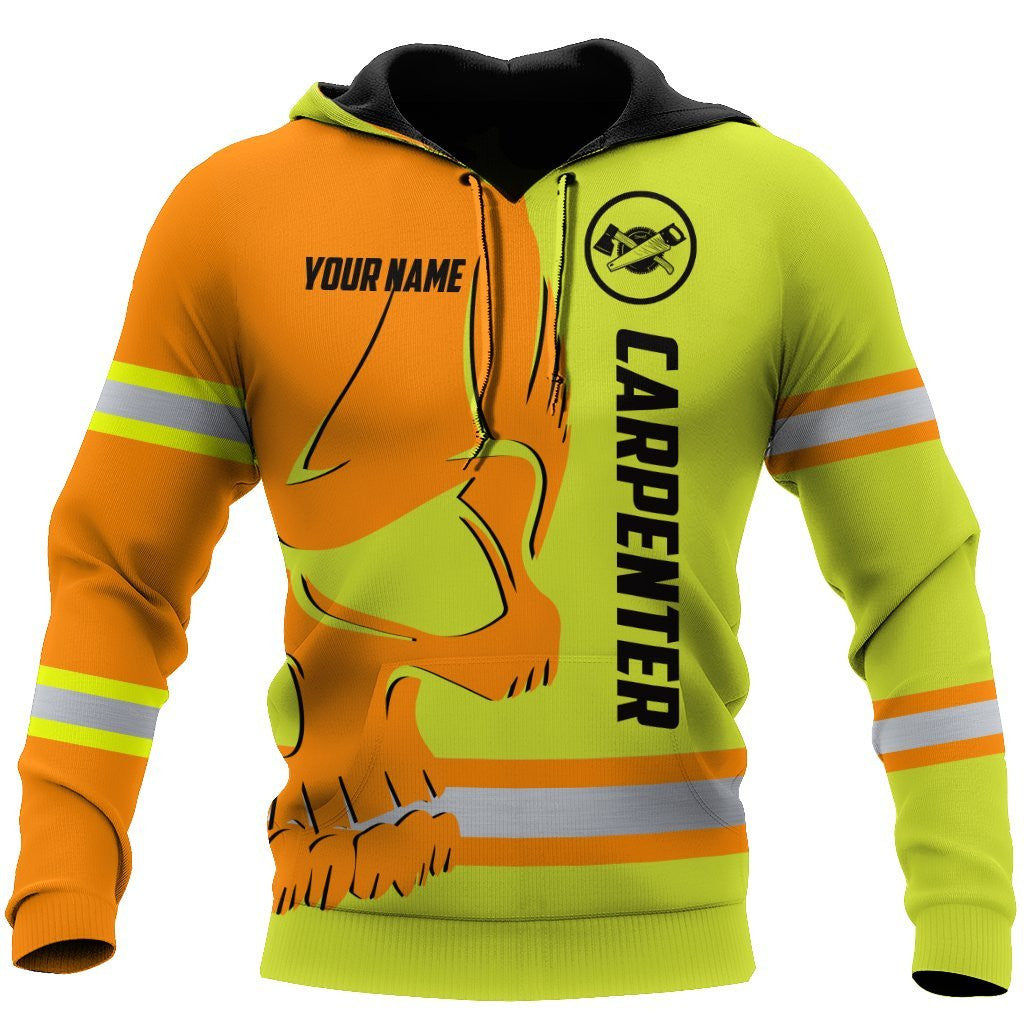 Personalized carpenter hoodie featuring orange yellow skull and stripe print all-over print
