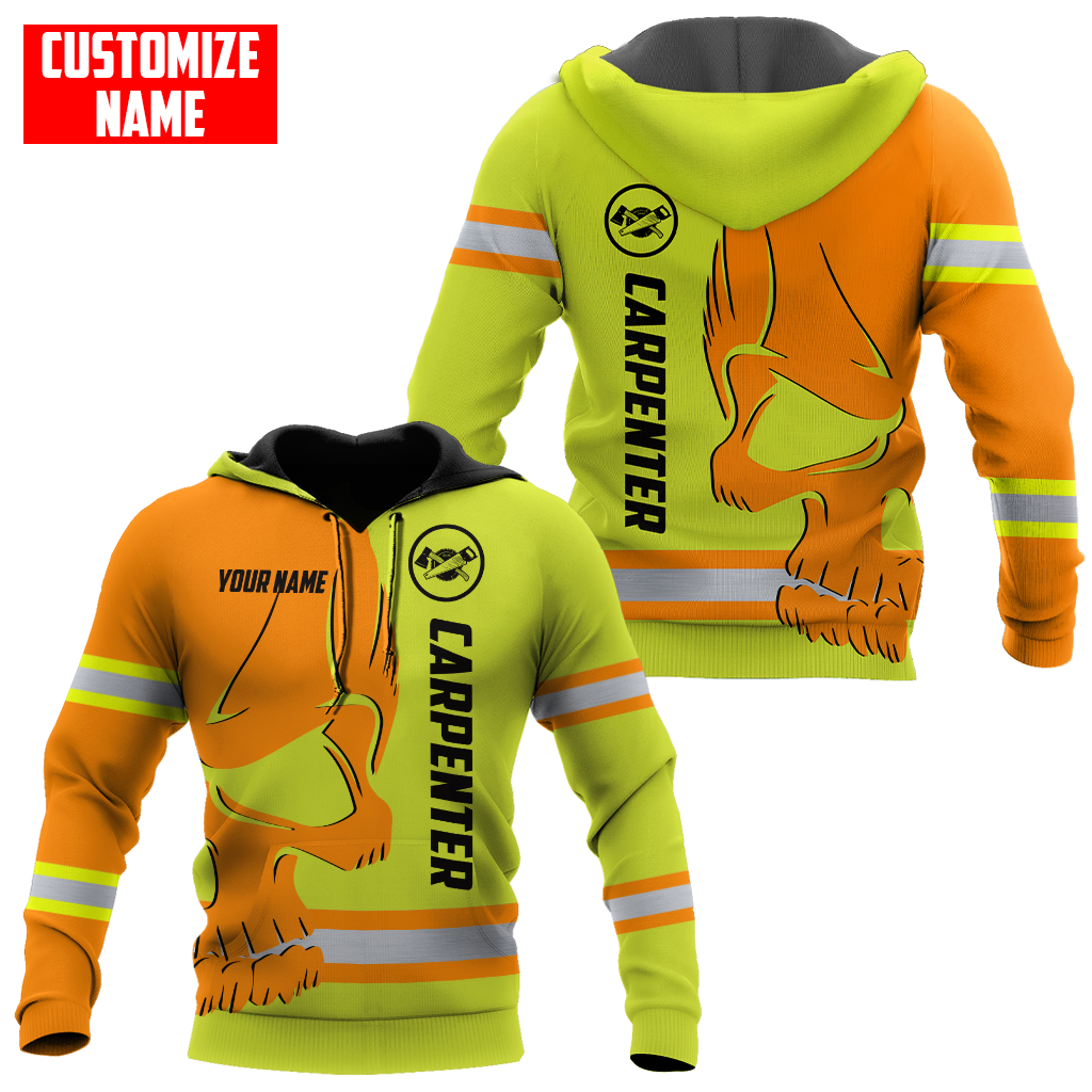 Personalized carpenter apparel featuring orange yellow skull and stripe print all-over print