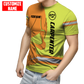 Personalized carpenter apparel featuring orange yellow skull and stripe print all-over print