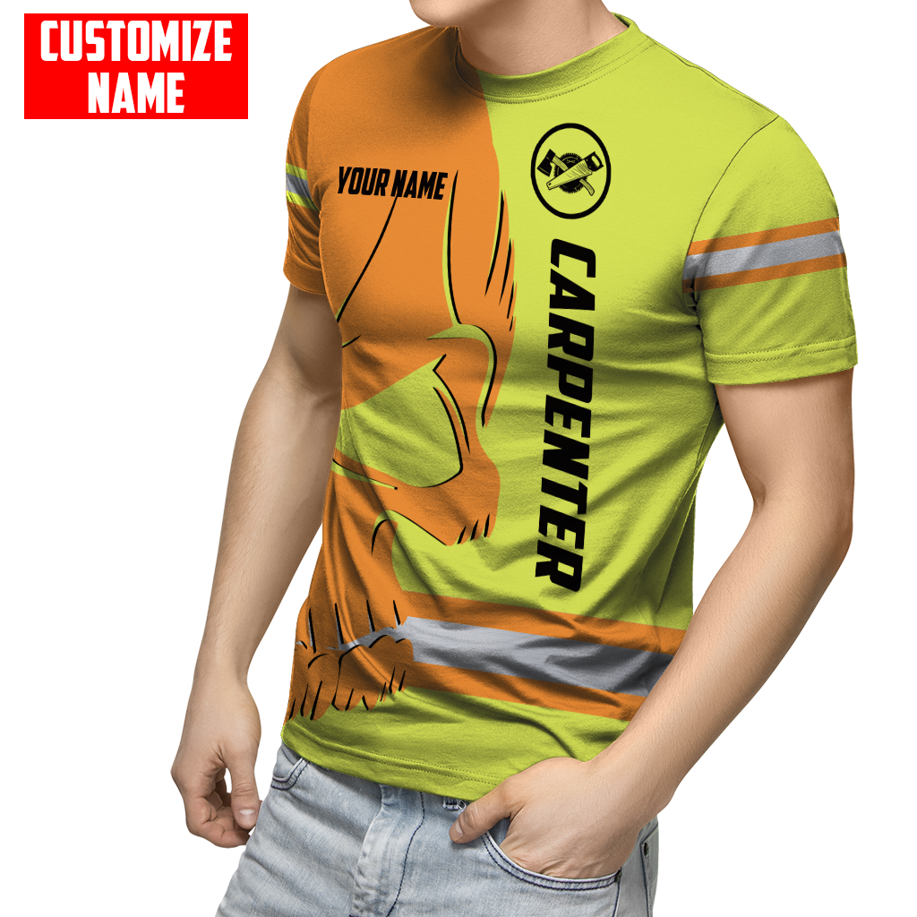 Personalized carpenter apparel featuring orange yellow skull and stripe print all-over print