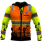 Personalized carpenter zip hoodie featuring orange vest print and woodworking scene all-over print