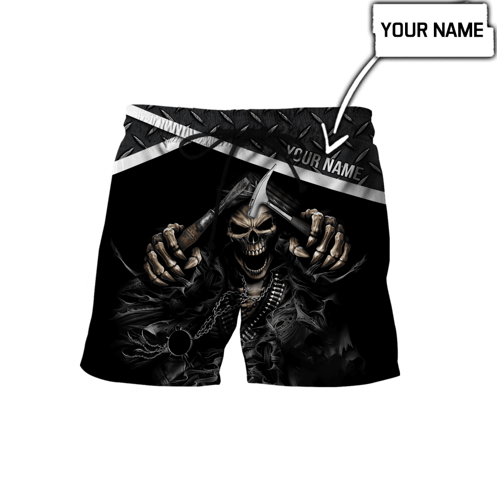 Personalized carpenter shorts featuring metal skull all-over print