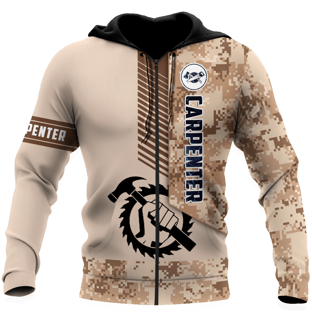 Personalized carpenter zip hoodie featuring brown camo all-over print