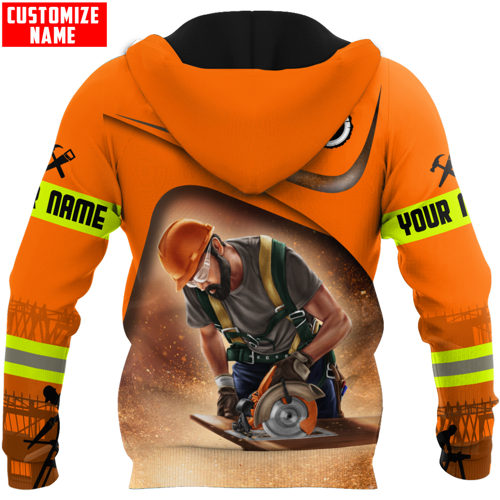 Personalized carpenter apparel featuring orange woodworking tools all-over print