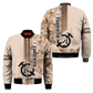 Personalized carpenter bomber jacket featuring brown camo all-over print