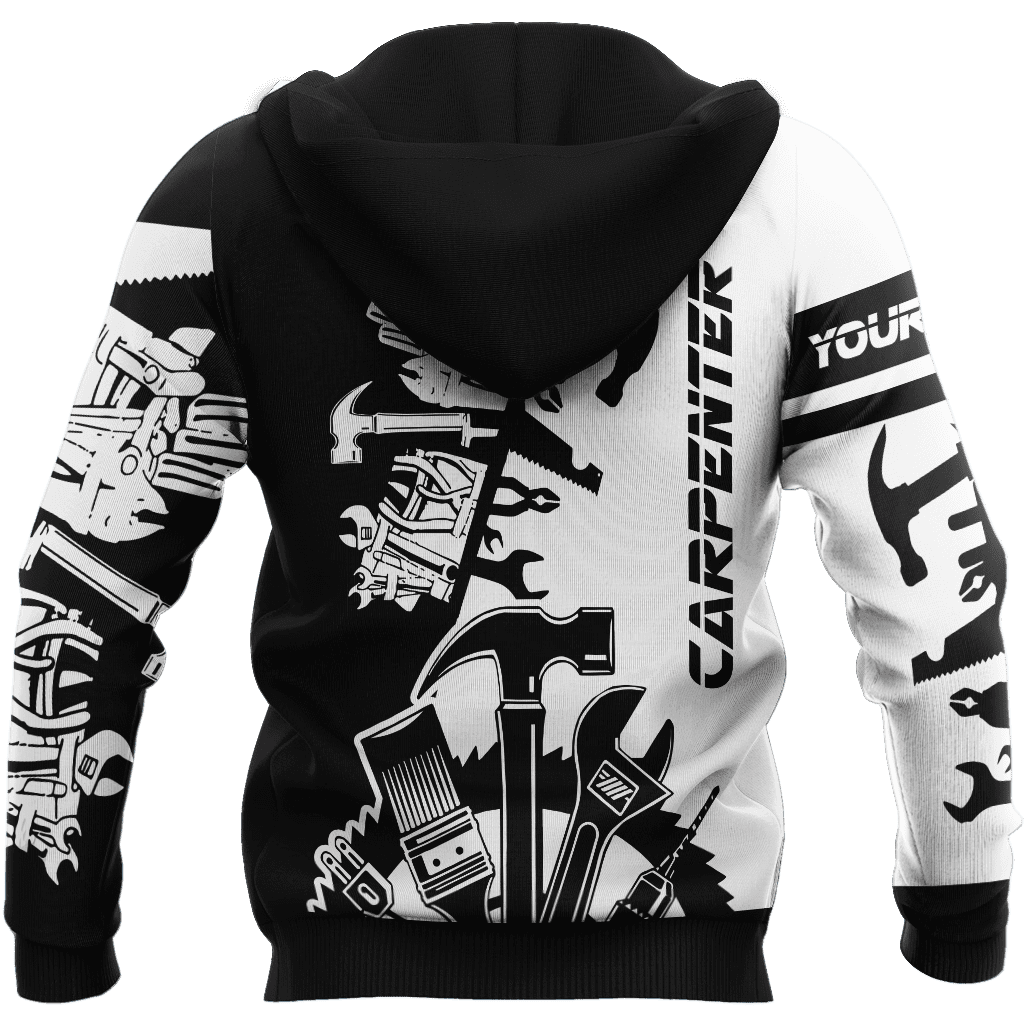 Personalized carpenter apparel featuring black white tools all-over print